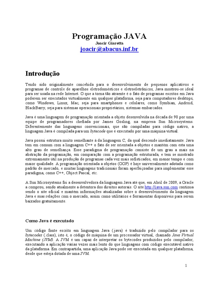 Introdução à Programação em Java | PDF | Classe (programação de ...