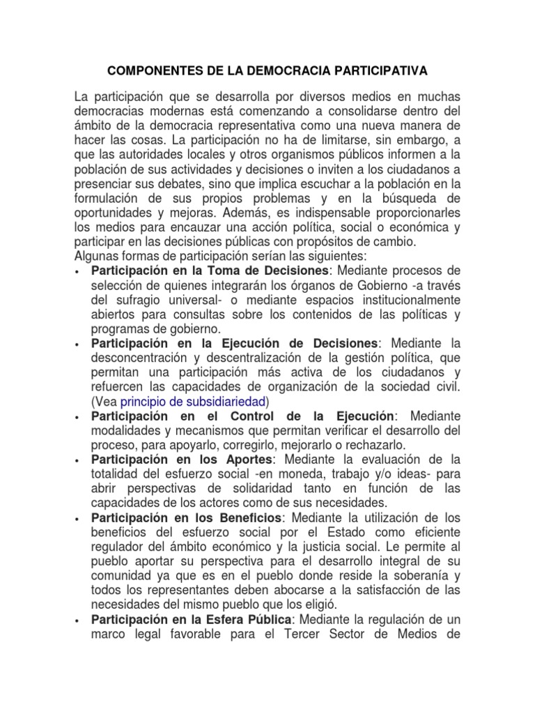 Componentes de la Democracia Participativa | PDF | Democracia ...