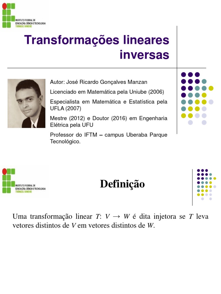 Transformações Lineares Injetoras | PDF | Mapa linear | Álgebra linear