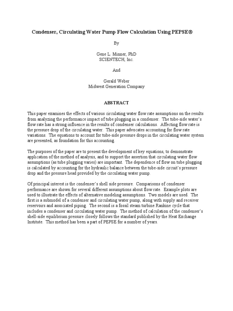 Circulating Water Pump Calculation PDF PDF Fluid Mechanics Heat