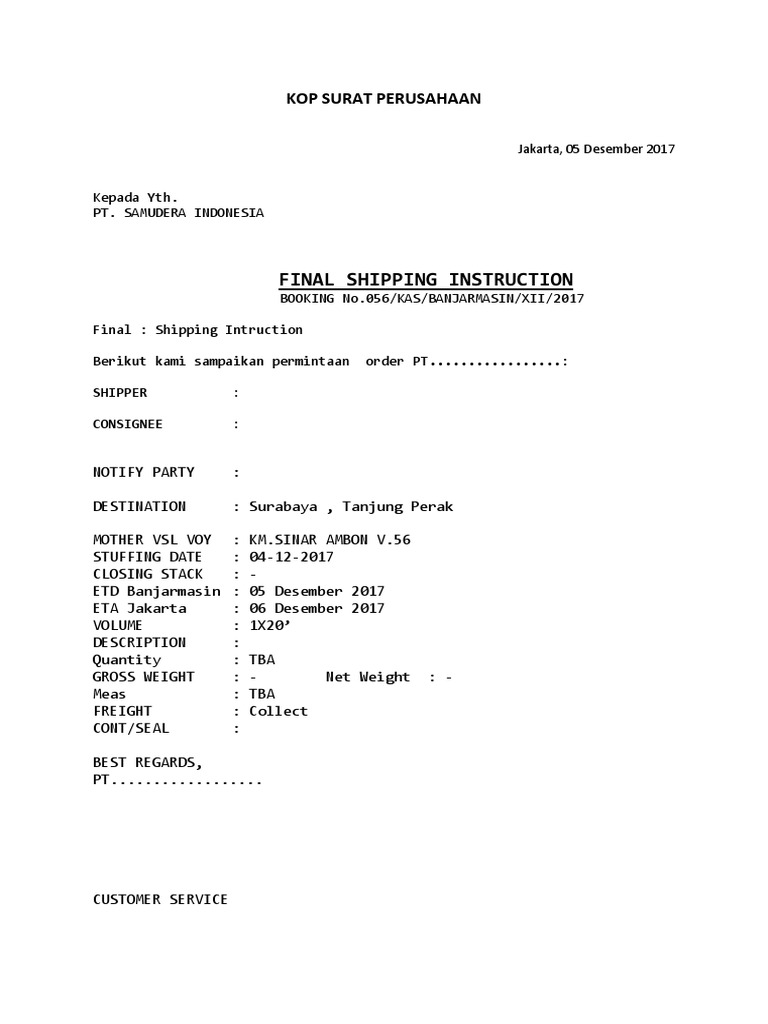 Final Shipping Instructions Pdf