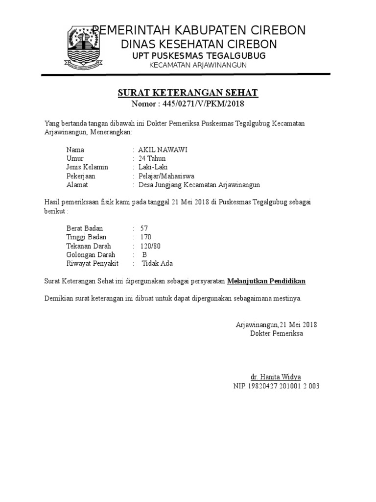 Surat Keterangan Sakit Puskesmas Cirebon Anti Feixista