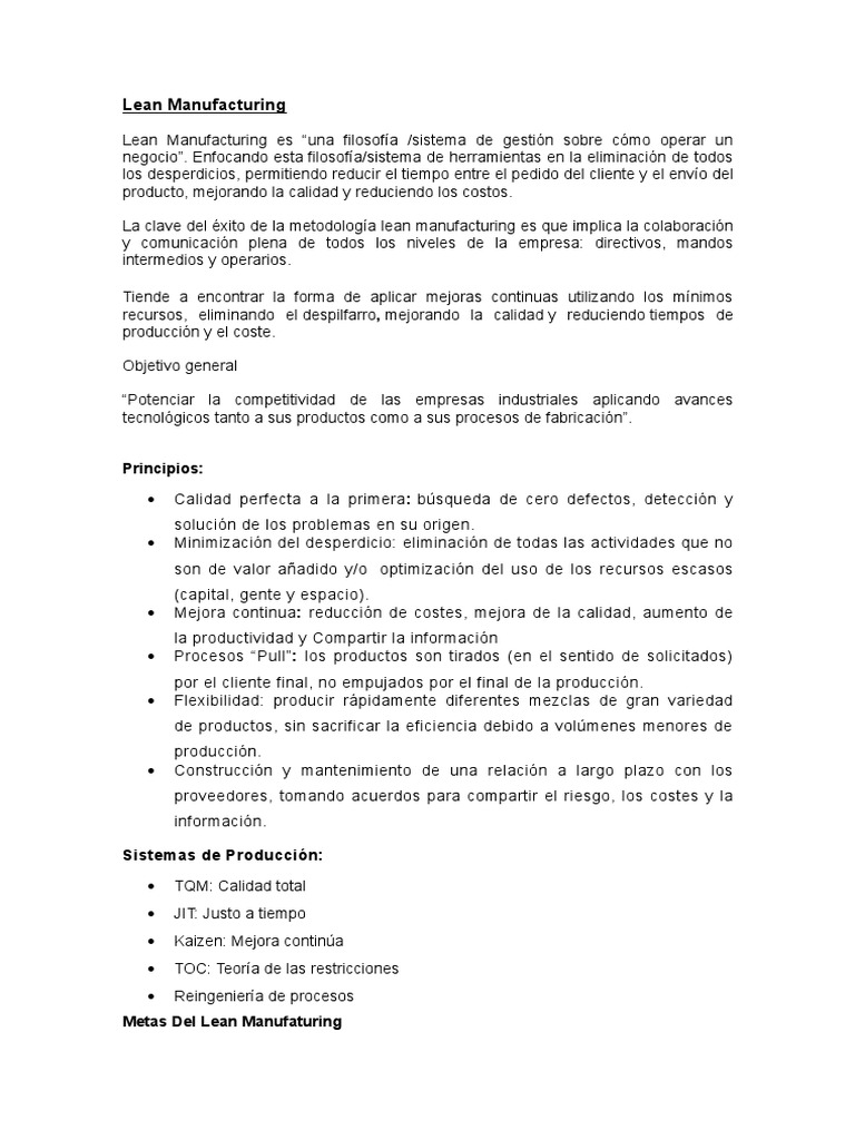 Lean Manufacturing (En Español) | PDF | Lean Manufacturing | Calidad ...