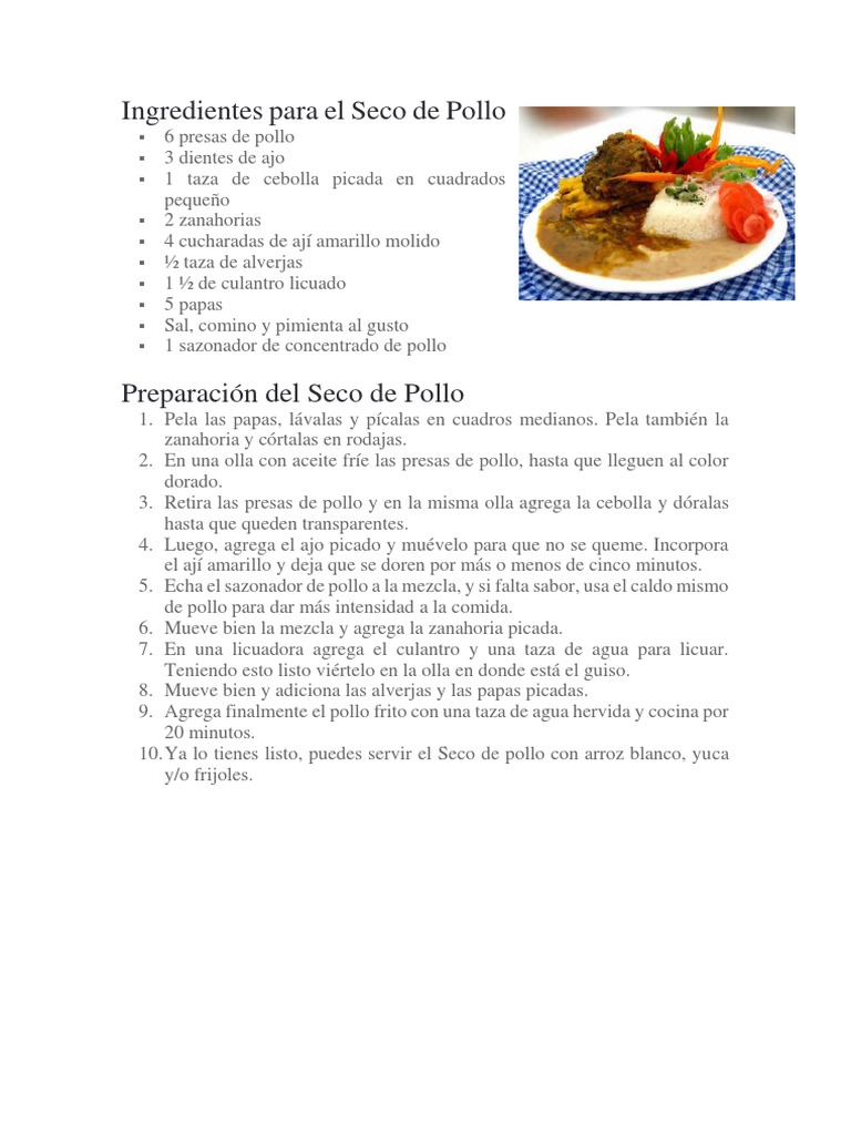 Reseta de Seco de Pollo en Español e Ingles | PDF | Alimentos | Cocina