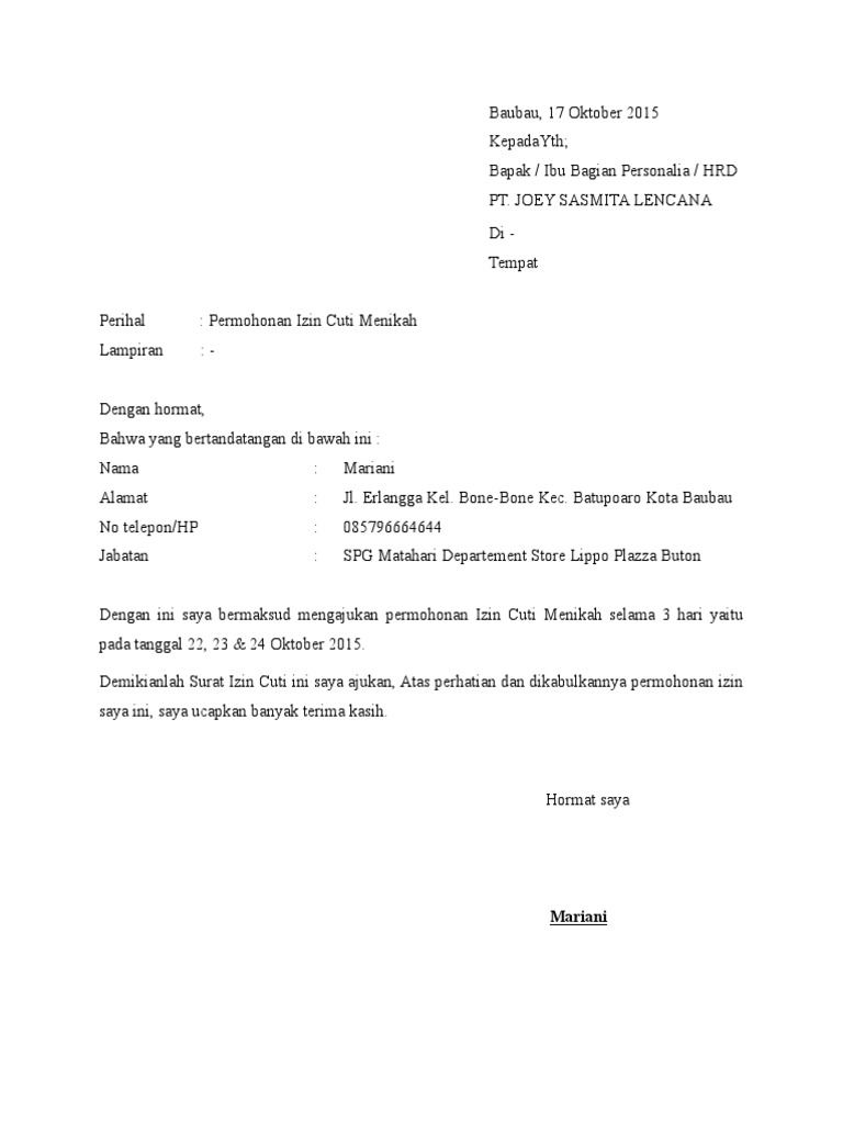 Download Contoh Surat Cuti Menikah Untuk Guru 2018 Berbagi Bersama