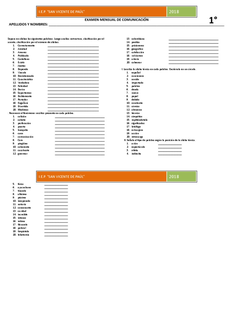 Examen Mensual de Comunicación 2018 | PDF