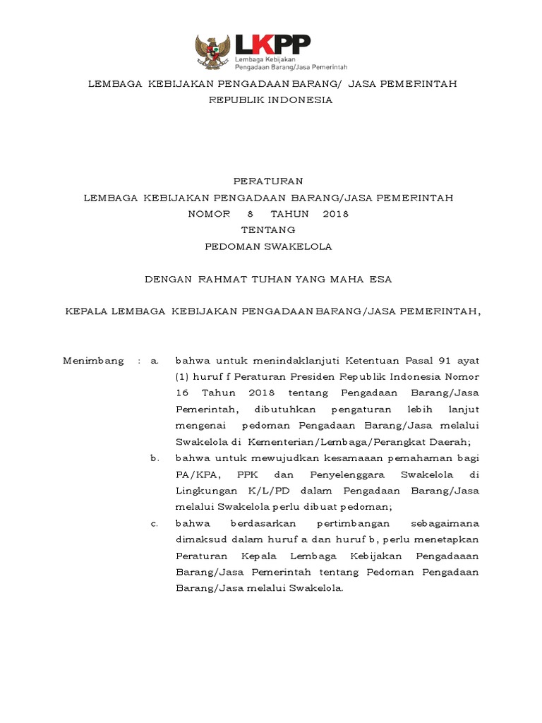 Peraturan Lembaga Nomor 8 Tahun 20181010pedoman Swakelola