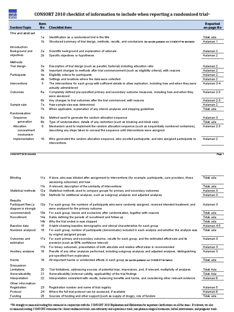 CONSORT 2010 Randomised Trial Checklist | PDF | Randomized Controlled ...