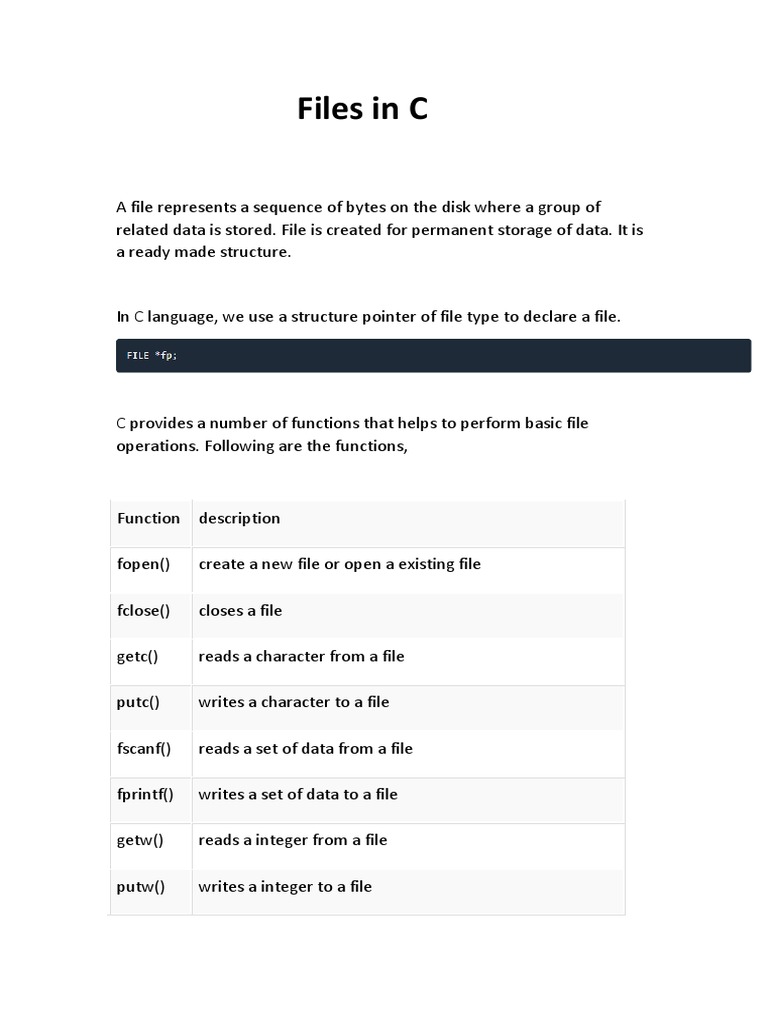 Files in C | PDF | Computer File | C (Programming Language)