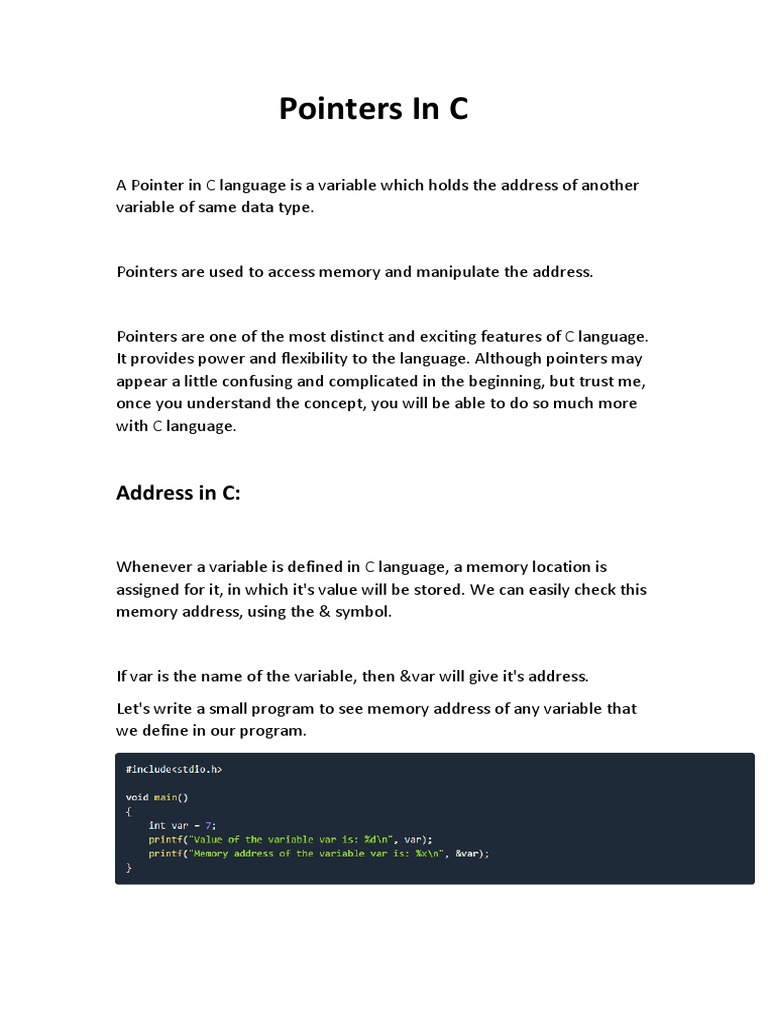 Pointers in C | PDF | Pointer (Computer Programming) | Variable ...