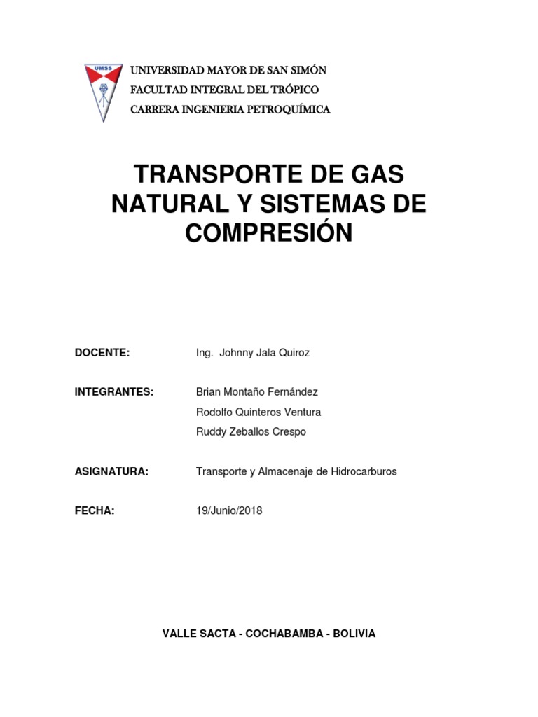 Transporte y Compresión de Gas Natural | PDF | Gas natural licuado | Bomba