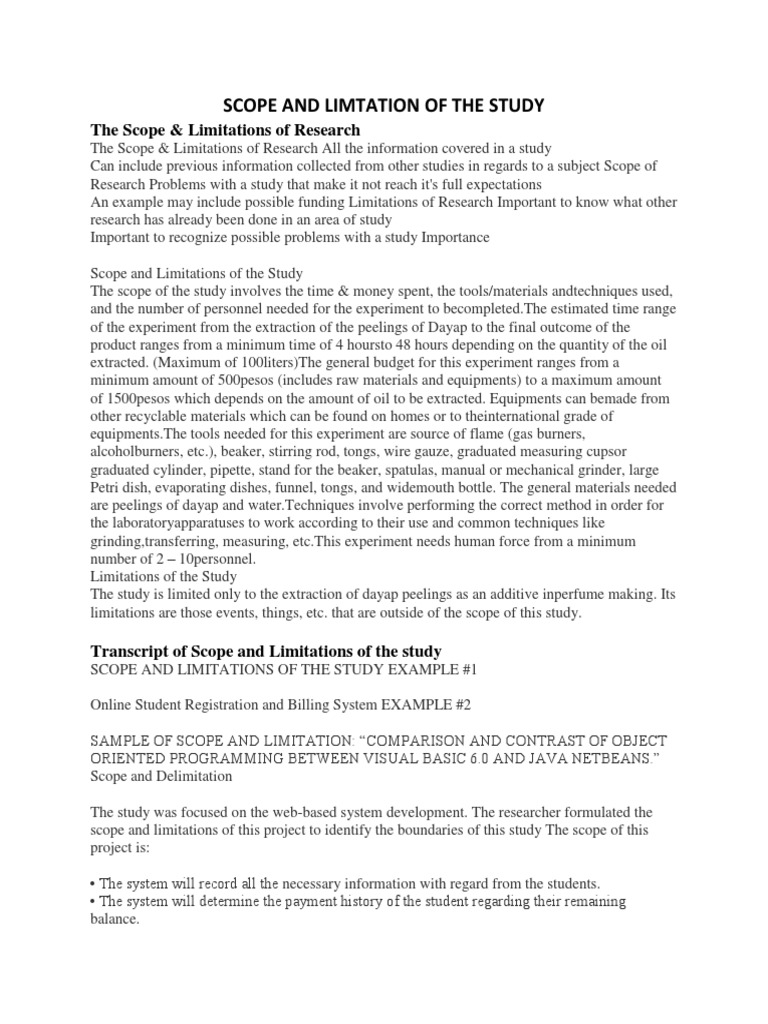 Scope And Limtation Of The Study Object Computer Science Class Computer Programming