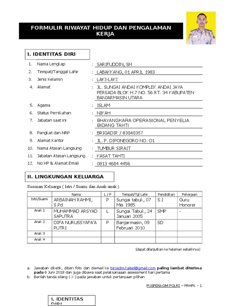 Formulir Riwayat Hidup Polri | PDF