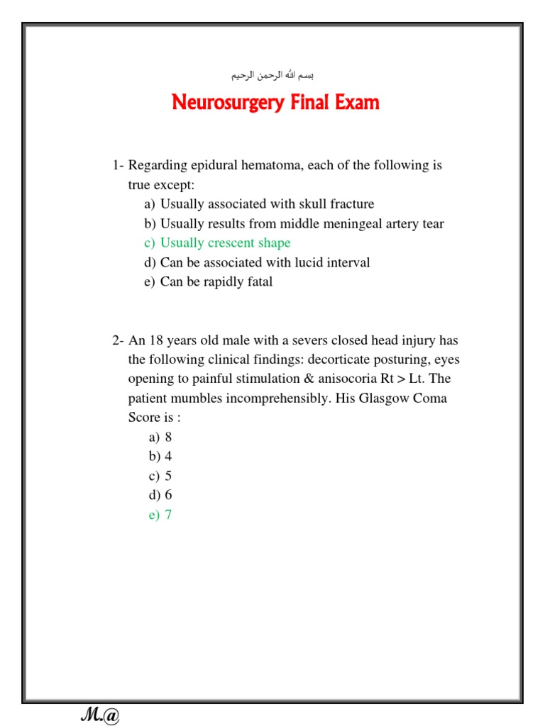 ARAB BOARD NEUROSURGERY EXAM MCQS intelligence overview