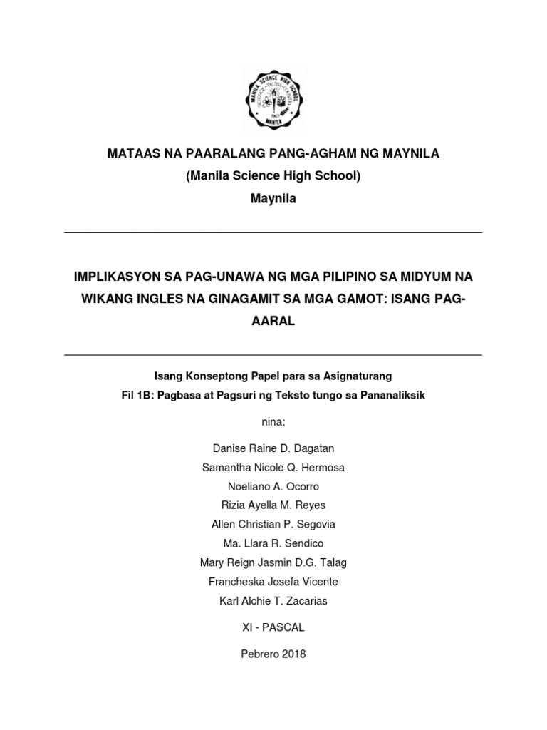 Implikasyon Sa Pag-Unawa NG Mga Pilipino Sa Midyum Na Wikang Ingles Na ...