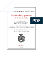 Discurso Excmo. SR D. Miguel Saenz Sagaseta de Ilurdoz - RAE (Servidumbre y Grandeza de La Traducción)