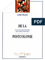 Achille Mbembe de La Postcolonie Essai Sur Limagination Politique Dans Lafrique Contemporaine 1 PDF