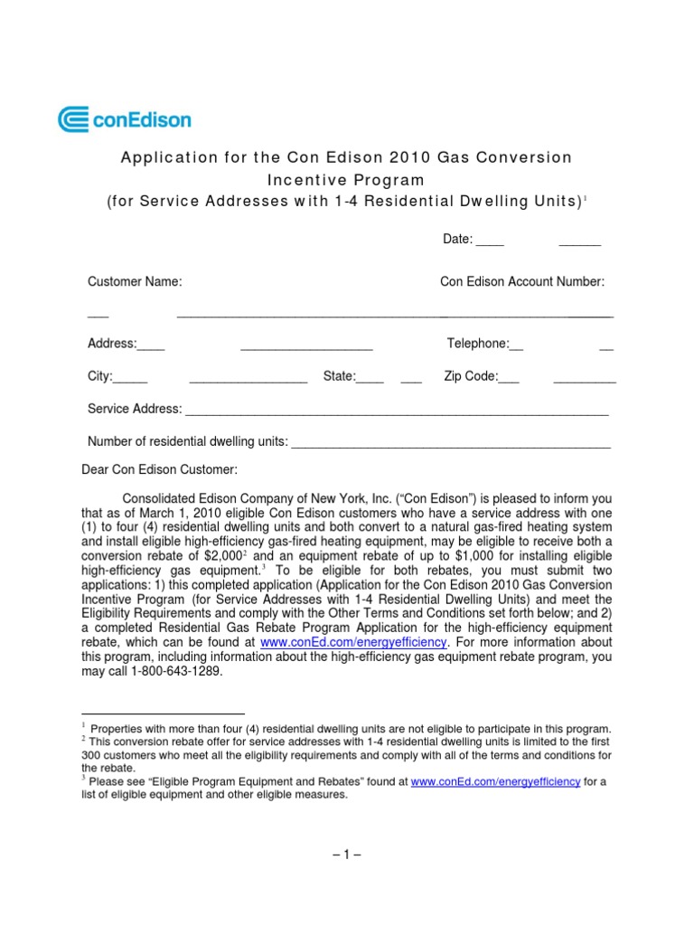 Con Edison Gas Conversion Rebate Application | PDF | Hvac | Natural Gas