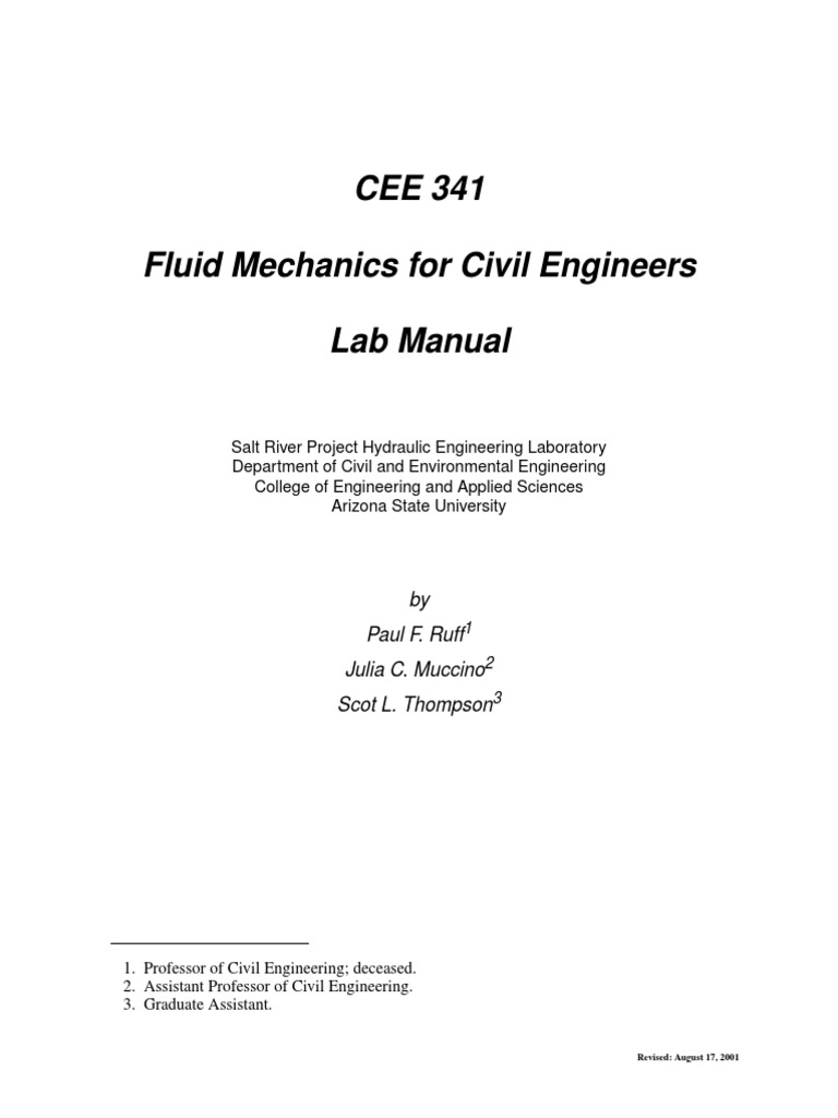 CEE 341 Fluid Mechanics For Civil Engineers Lab Manual | PDF