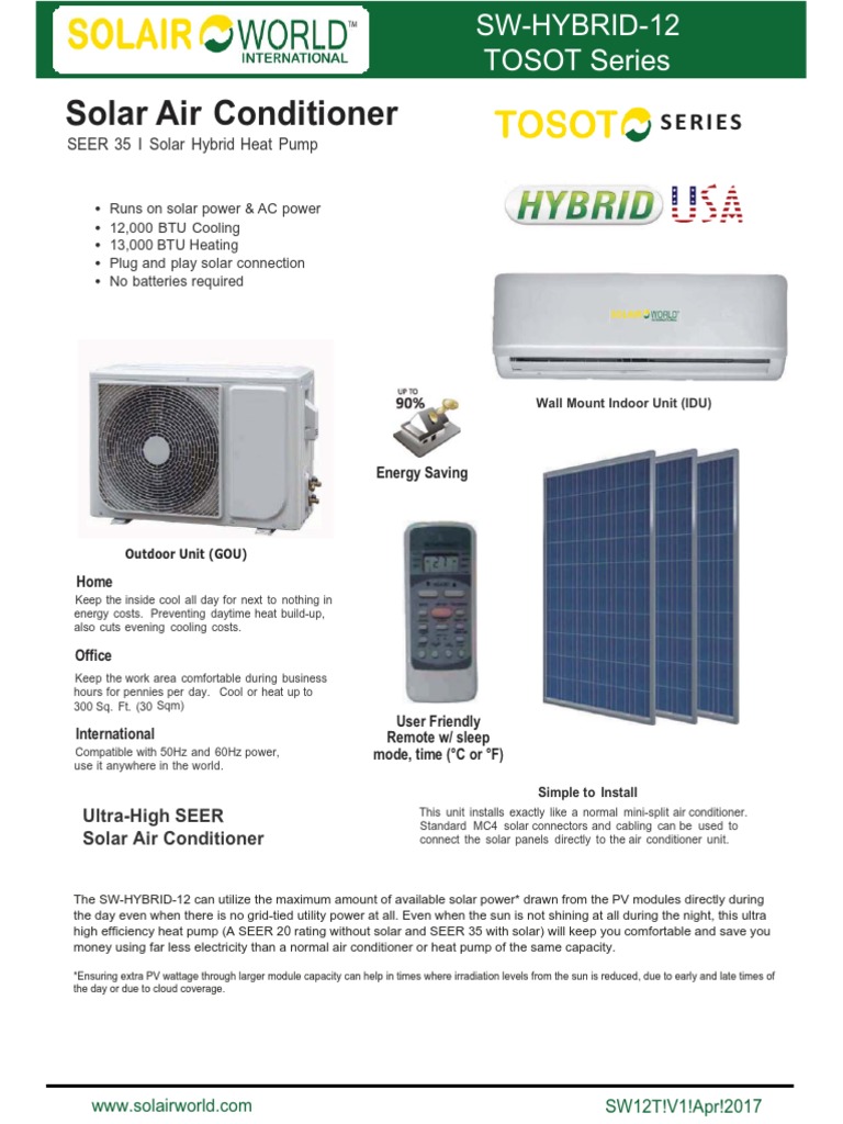 BTU Solar Hybrid Air Conditioner | PDF | Air Conditioning | Solar Power