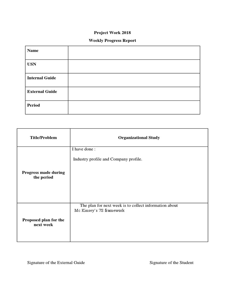 Project Work 2018 Weekly Progress Report Name: I Have Done: Industry ...