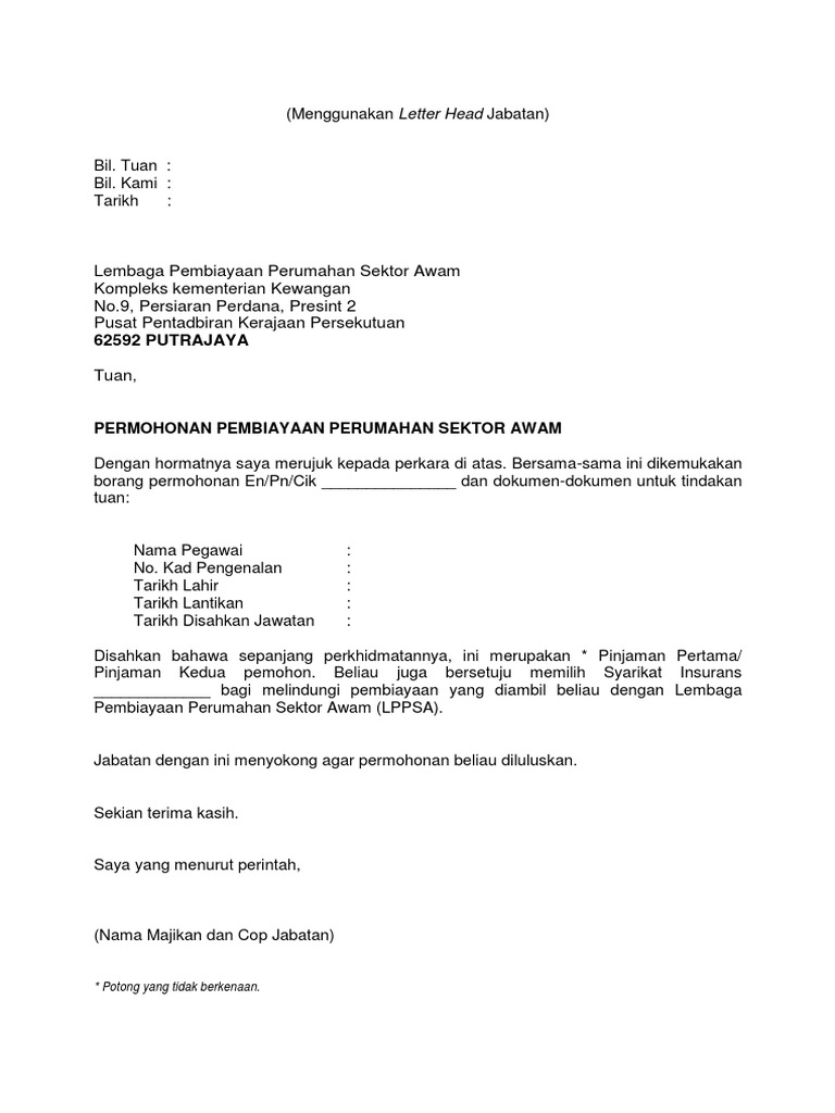 Contoh Surat Sokongan Kerja Dari Yb - letter.7saudara.com