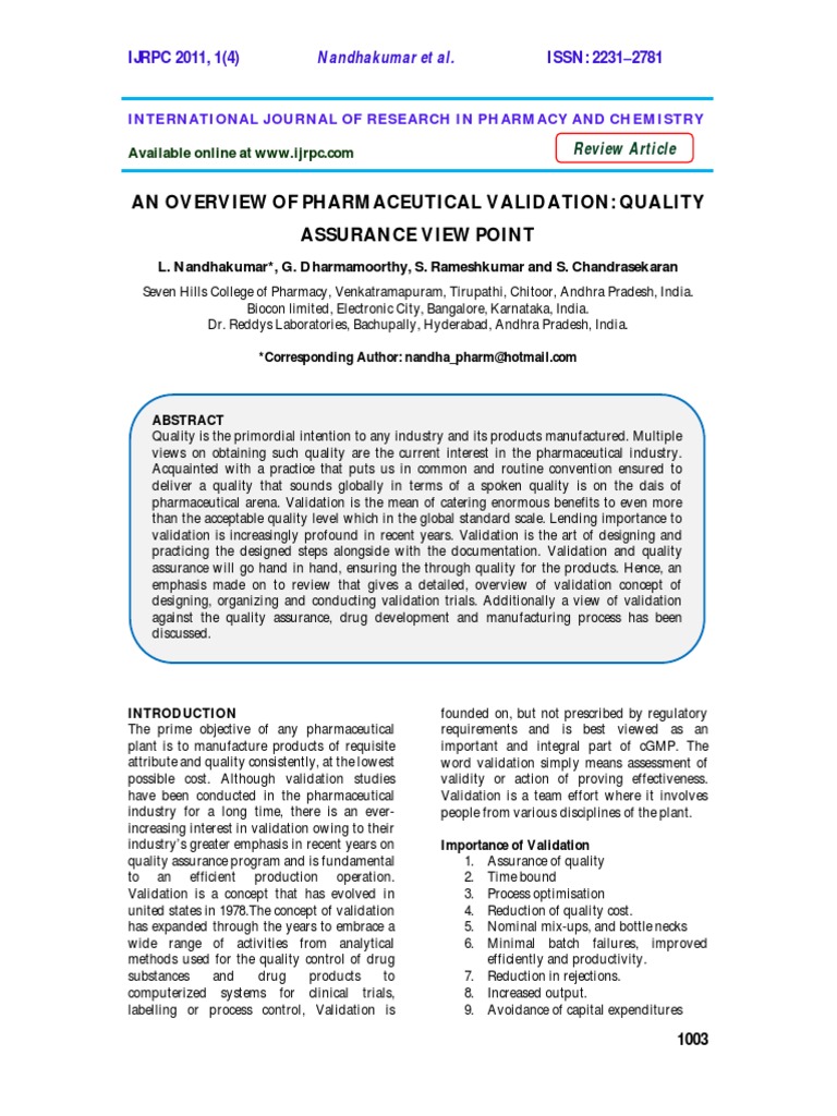 Overview of Pharmaceutical Validation | PDF | Verification And ...