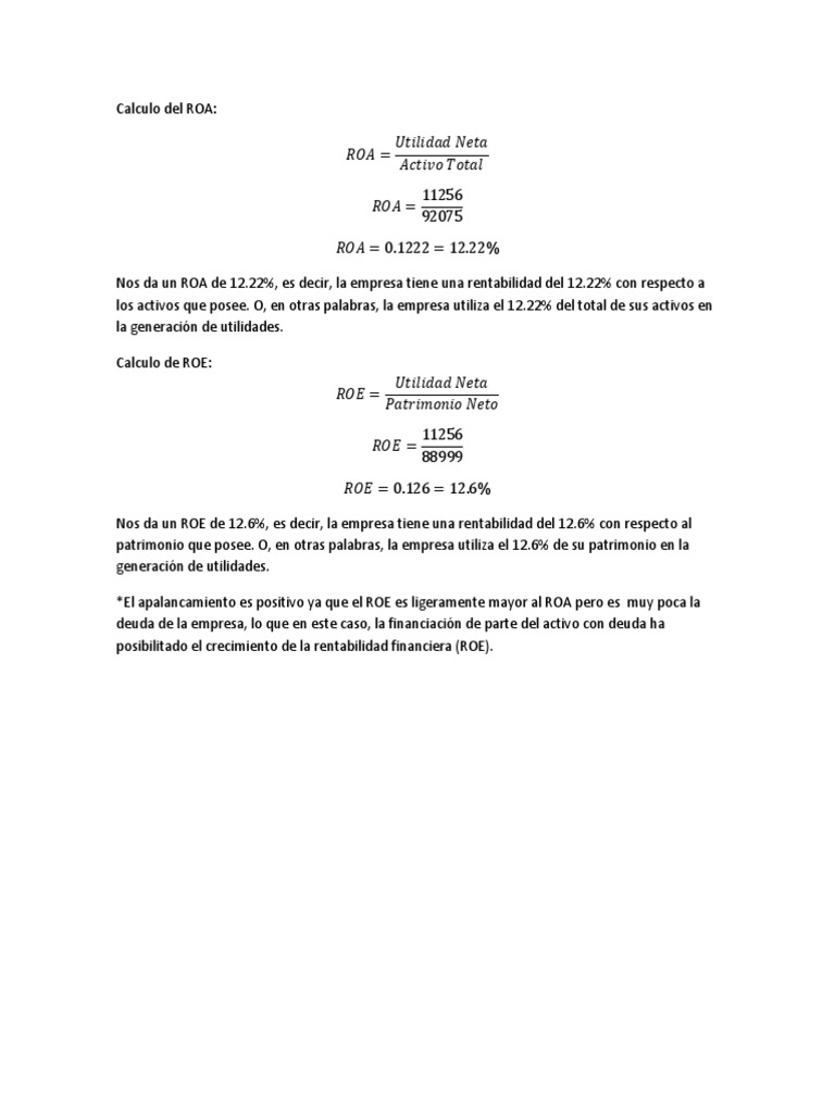 Calculo Del ROA y ROE | PDF