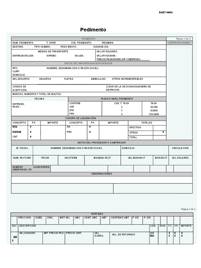 Pedimento Formato Para Llenar