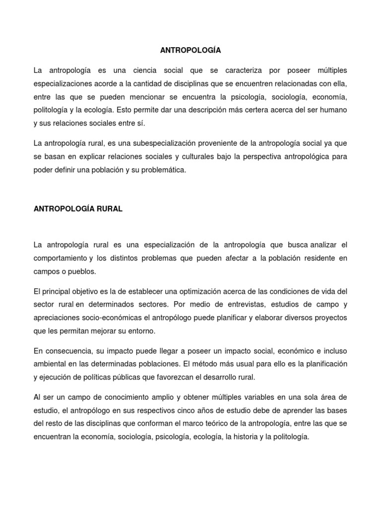 Definición y Objetivos de Antropología Rural | PDF | Antropología ...