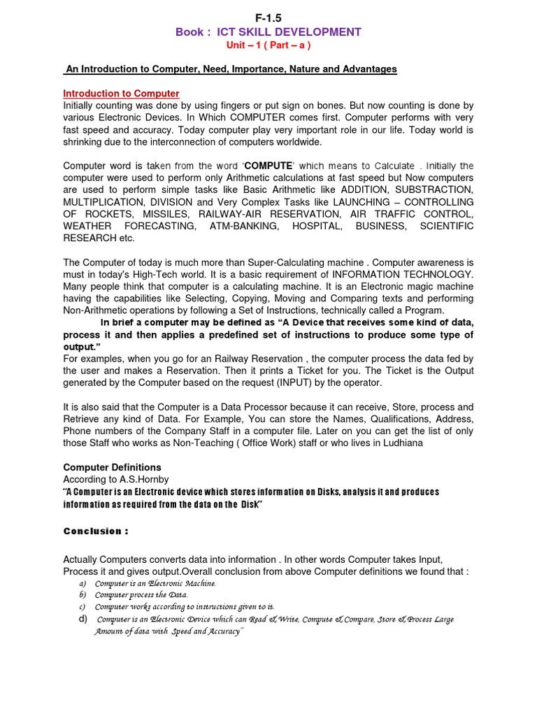 PDF f.1.5 Ict Computer Books Notes | PDF | Printer (Computing ...