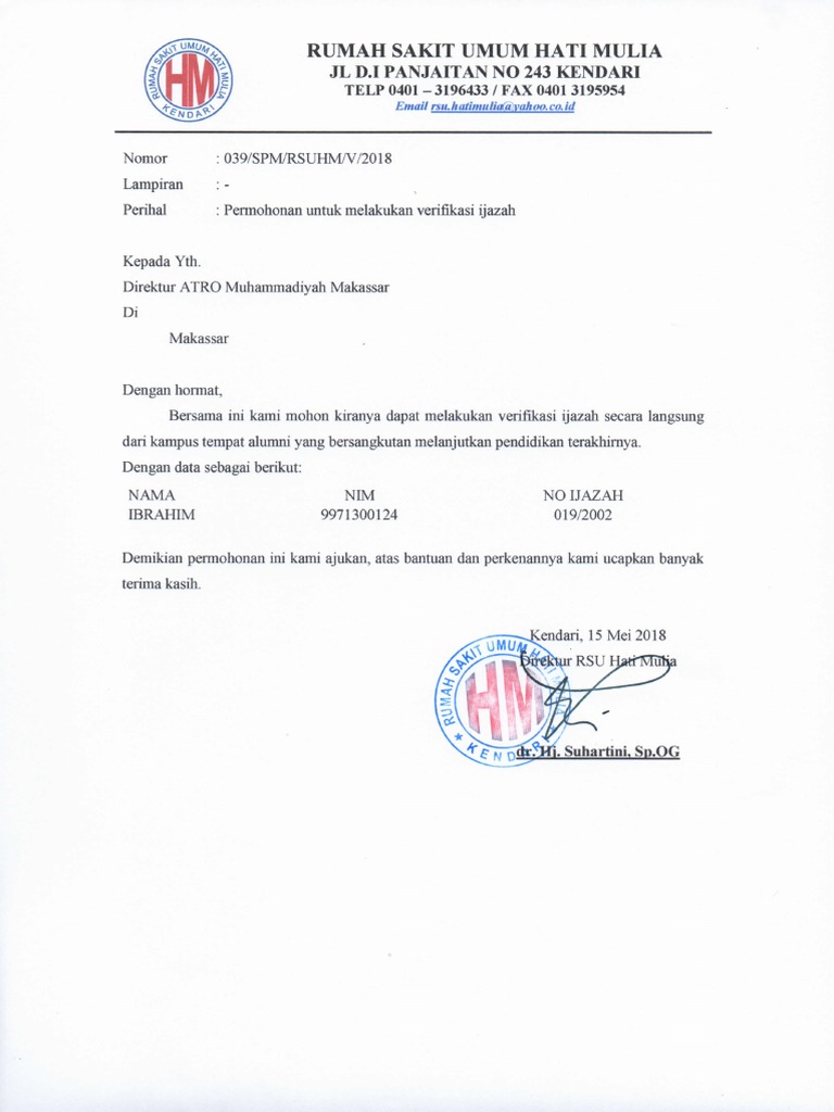Surat Permohonan Verifikasi Ijazah
