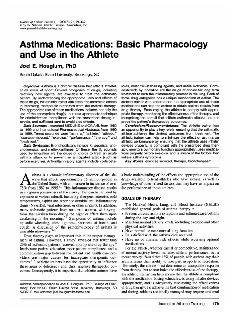 Asthma Medications Basic Pharmacology and Use in The Athlete PDF