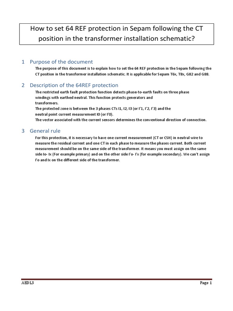 Setting 64 REF Protection in Sepam | PDF | Transformer | Electrical ...