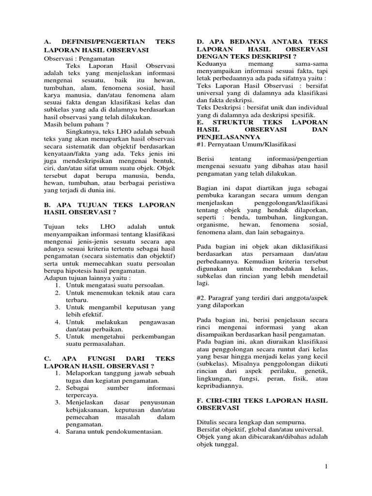 Perbedaan Teks Laporan Hasil Observasi Dan Teks Deskripsi