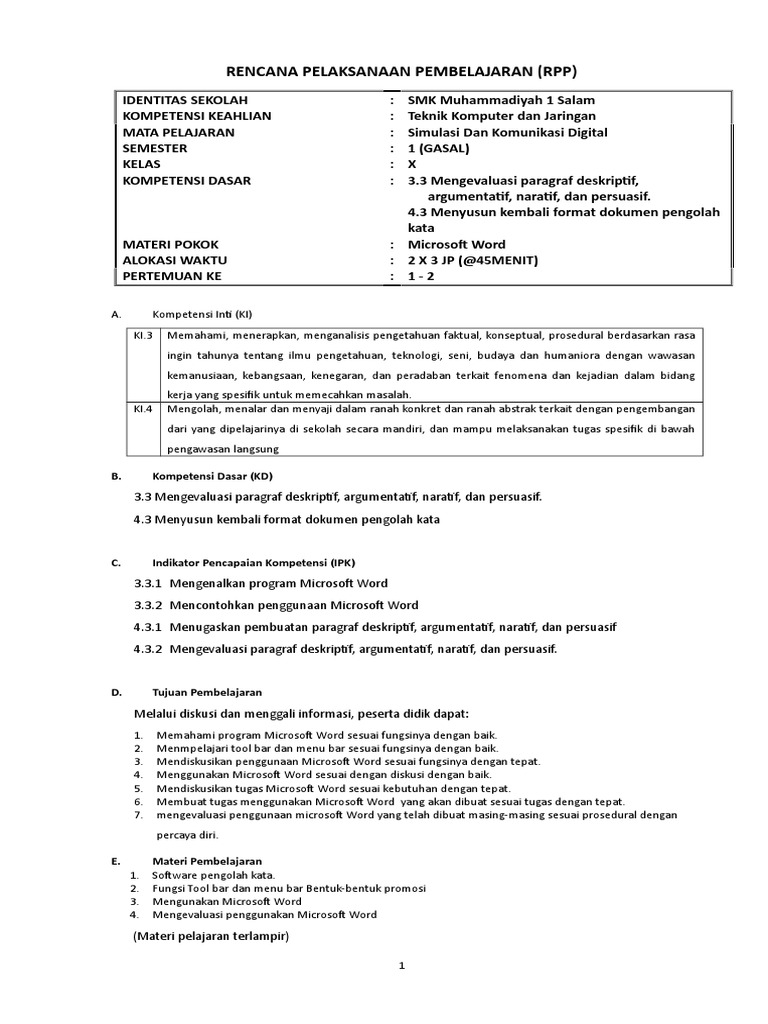 RPP KELAS X Microsoft Word Simdig | PDF | Karier & Perkembangan