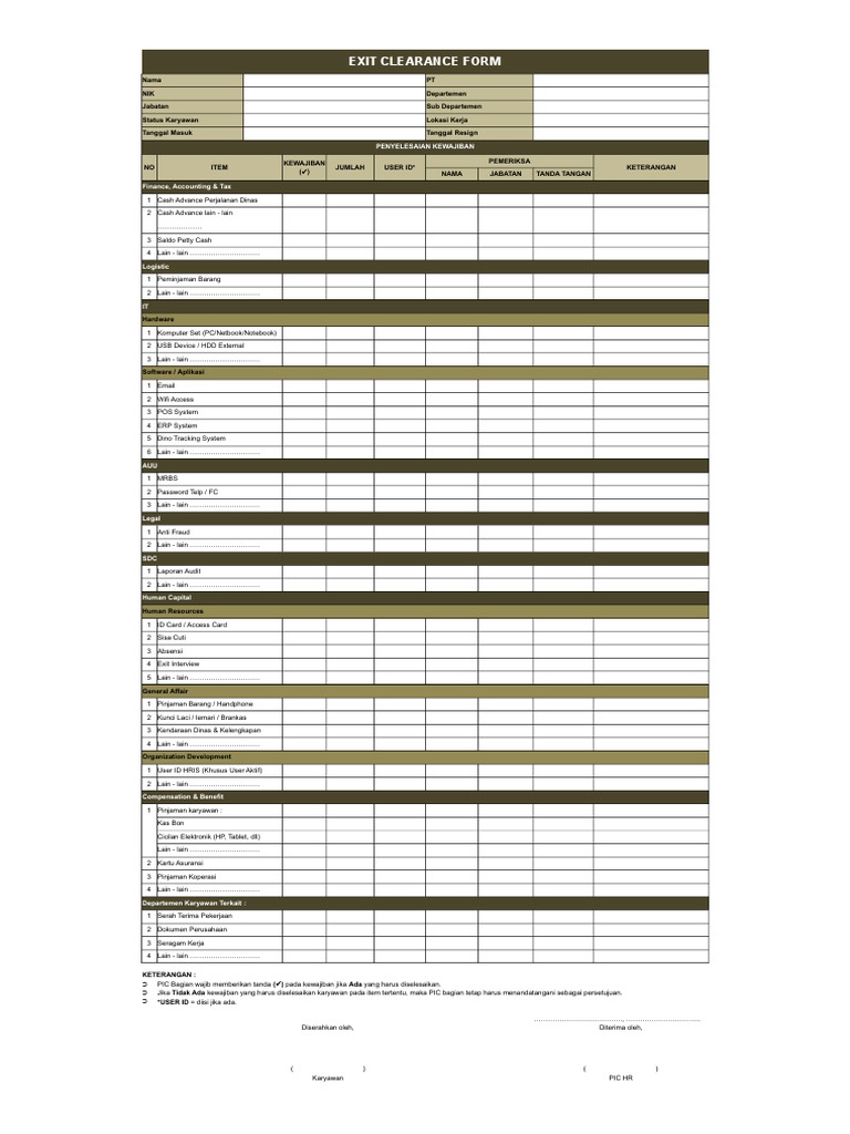 Exit Clearance Form | PDF