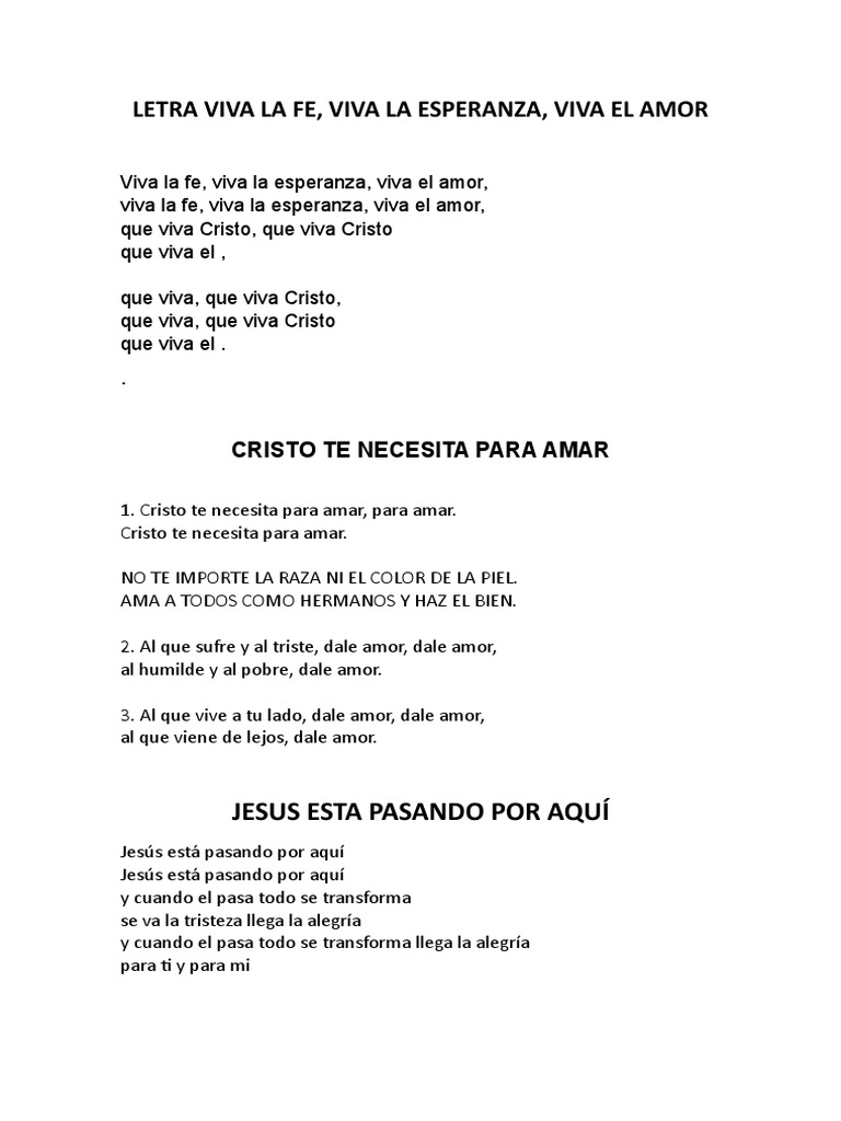 Letras de Fe, Esperanza y Amor | PDF | Cristo (título) | Religión y ...
