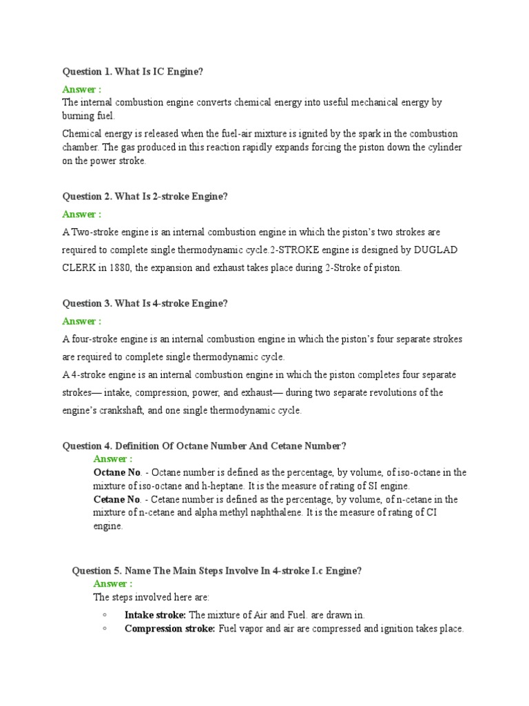 Internal Combustion Engine Question and Answer, PDF, Internal Combustion  Engine