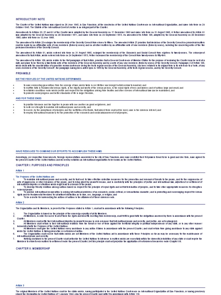 United Nations Charter Overview and Amendments | PDF | United Nations ...