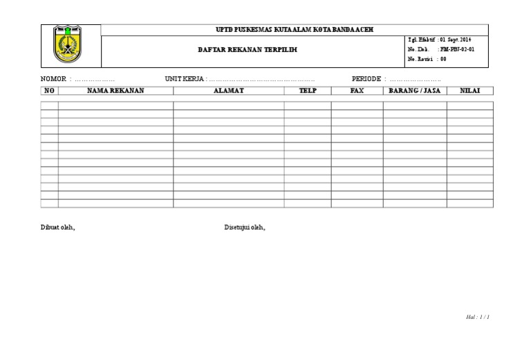 FM PBJ 02 01. Daftar Rekanan Terpilih | PDF