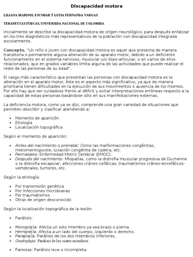 Discapacidad Motora | PDF | Invalidez | Aprendizaje