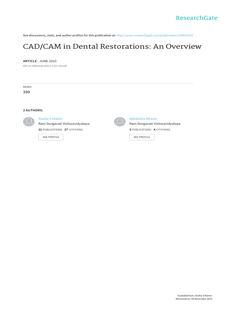 An Overview of CAD/CAM Systems in Dental Restorations: Applications ...