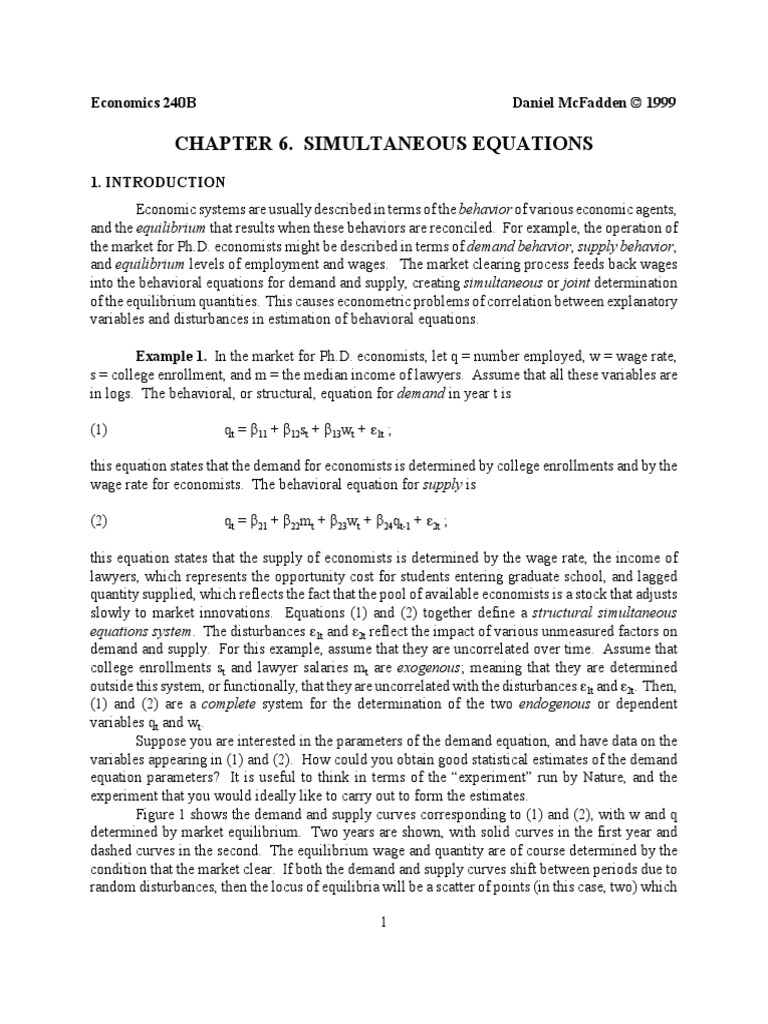 Chapter 6. Simultaneous Equations | PDF | Supply And Demand | Ordinary ...