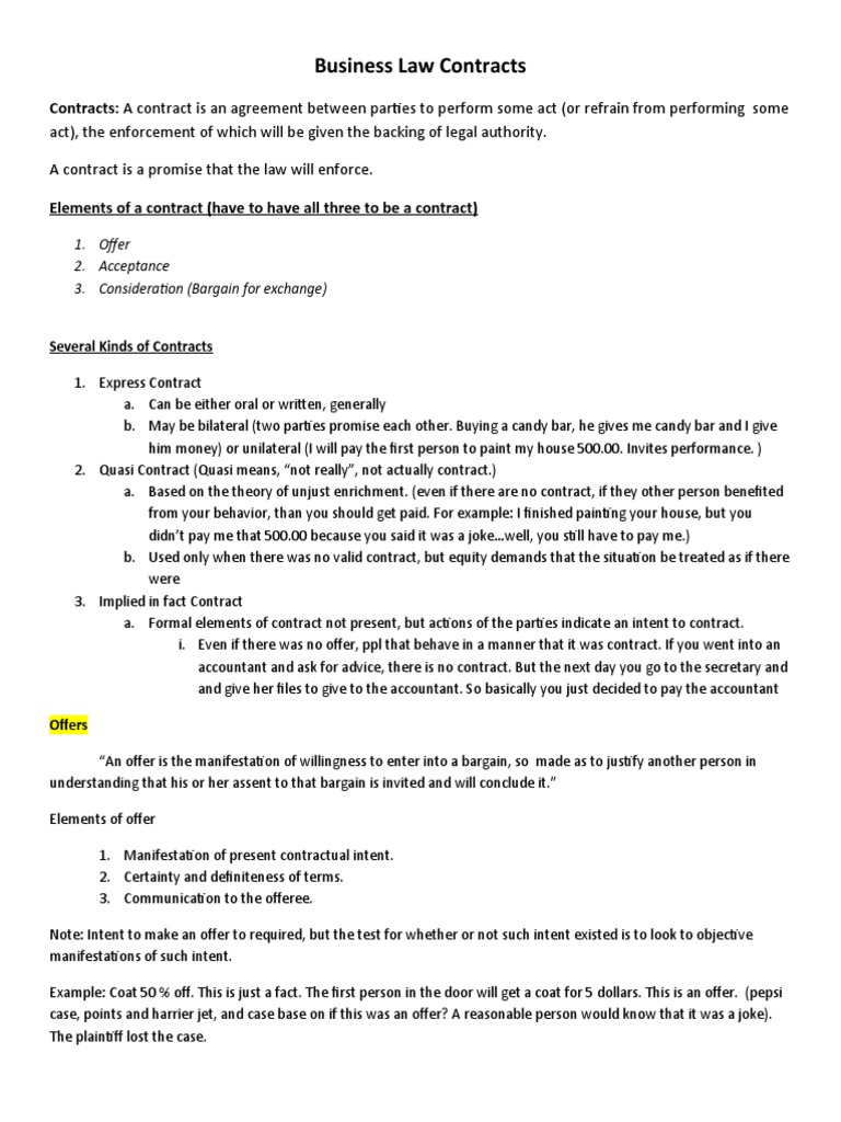 Understanding Business Law Contracts | PDF | Consideration | Offer And ...