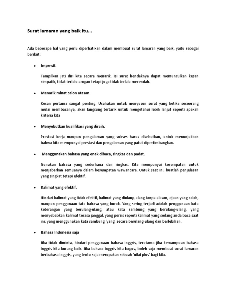Surat Lamaran Yang Baik Itu Impresif