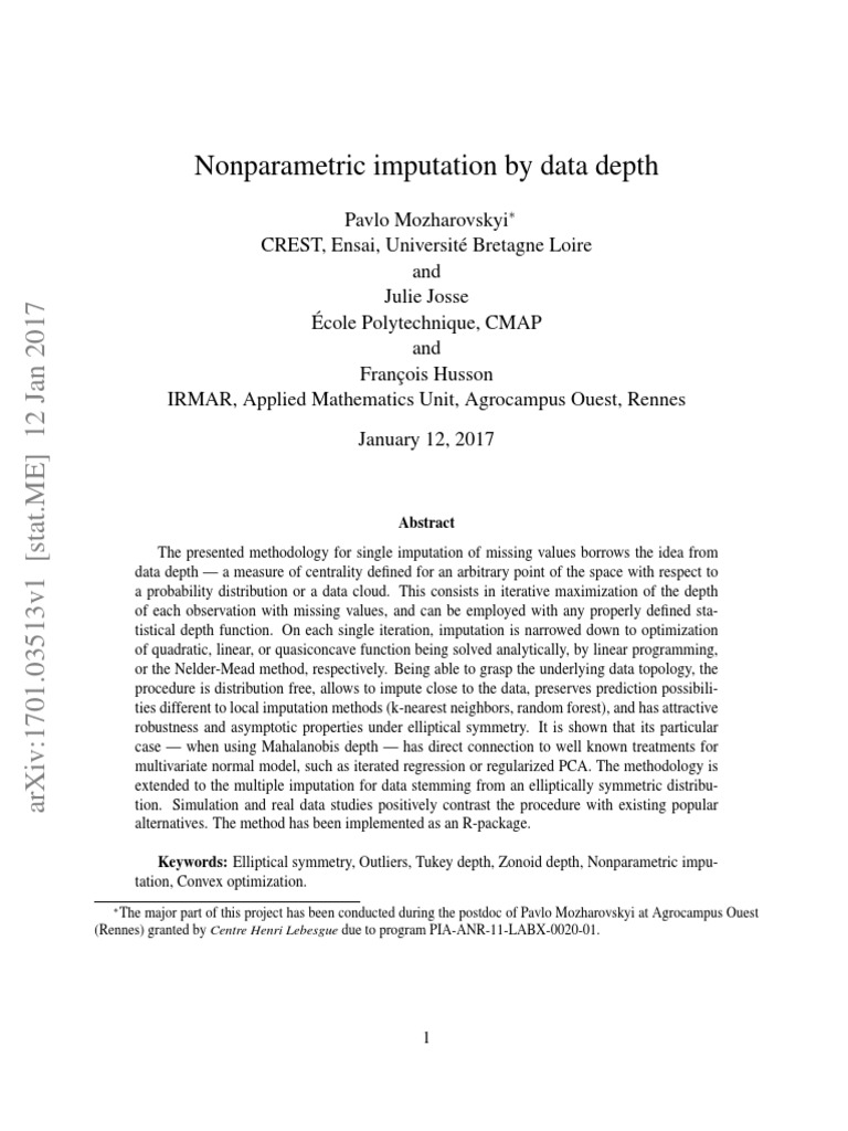 Nonparametric Imputation via Data Depth | PDF | Outlier | Eigenvalues ...