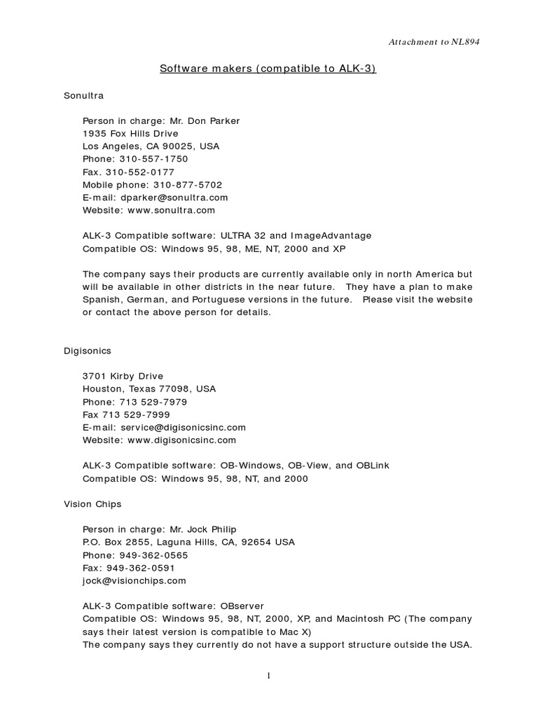 ALK-3 Compatible Software Providers | PDF | Computers