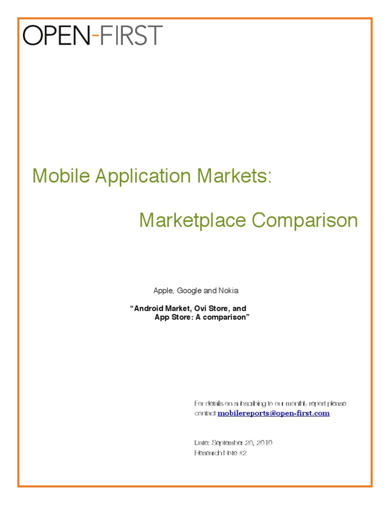 Market Comparison Nokia Ovi Store Google Android Marketplace Apple