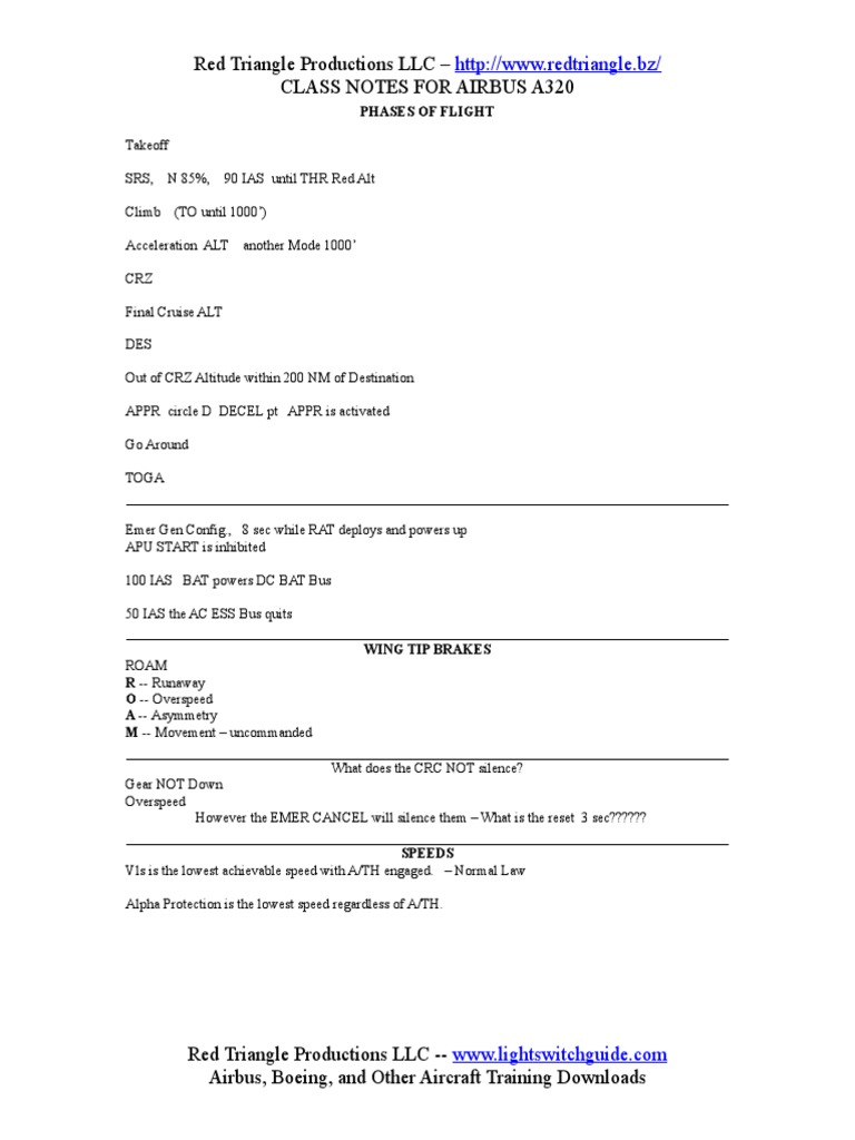 Red Triangle Productions LLC - Class Notes For Airbus A320: Phases of ...